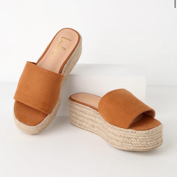Lulus Shoes - O'Ahu 2 Camel Brown Suede Espadrille Platforms - NWOT